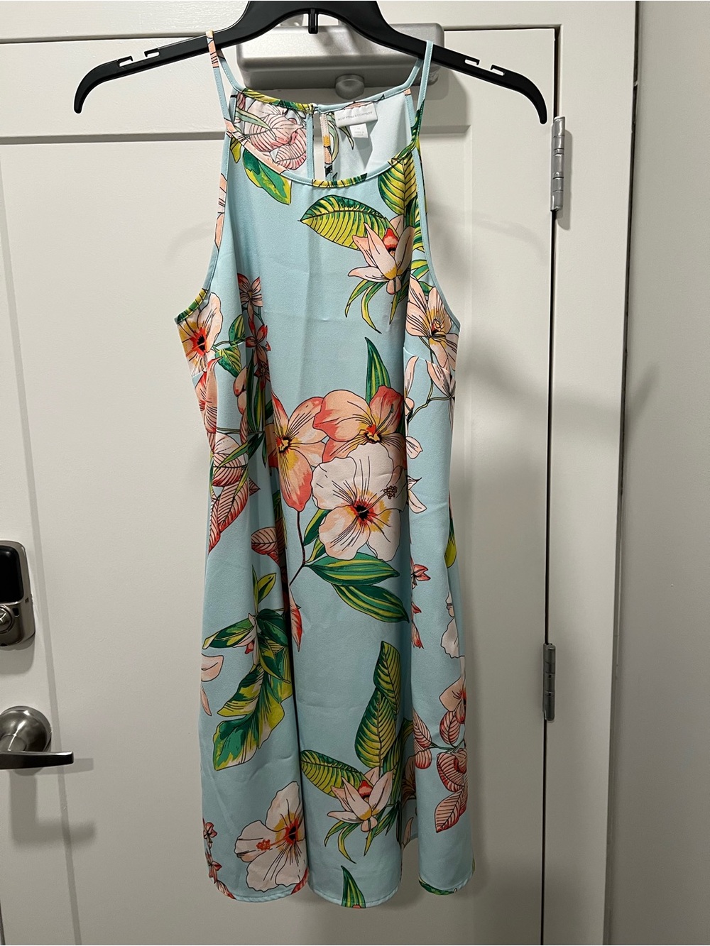 New York & Company Light Blue Tropical Floral Maxi Dress